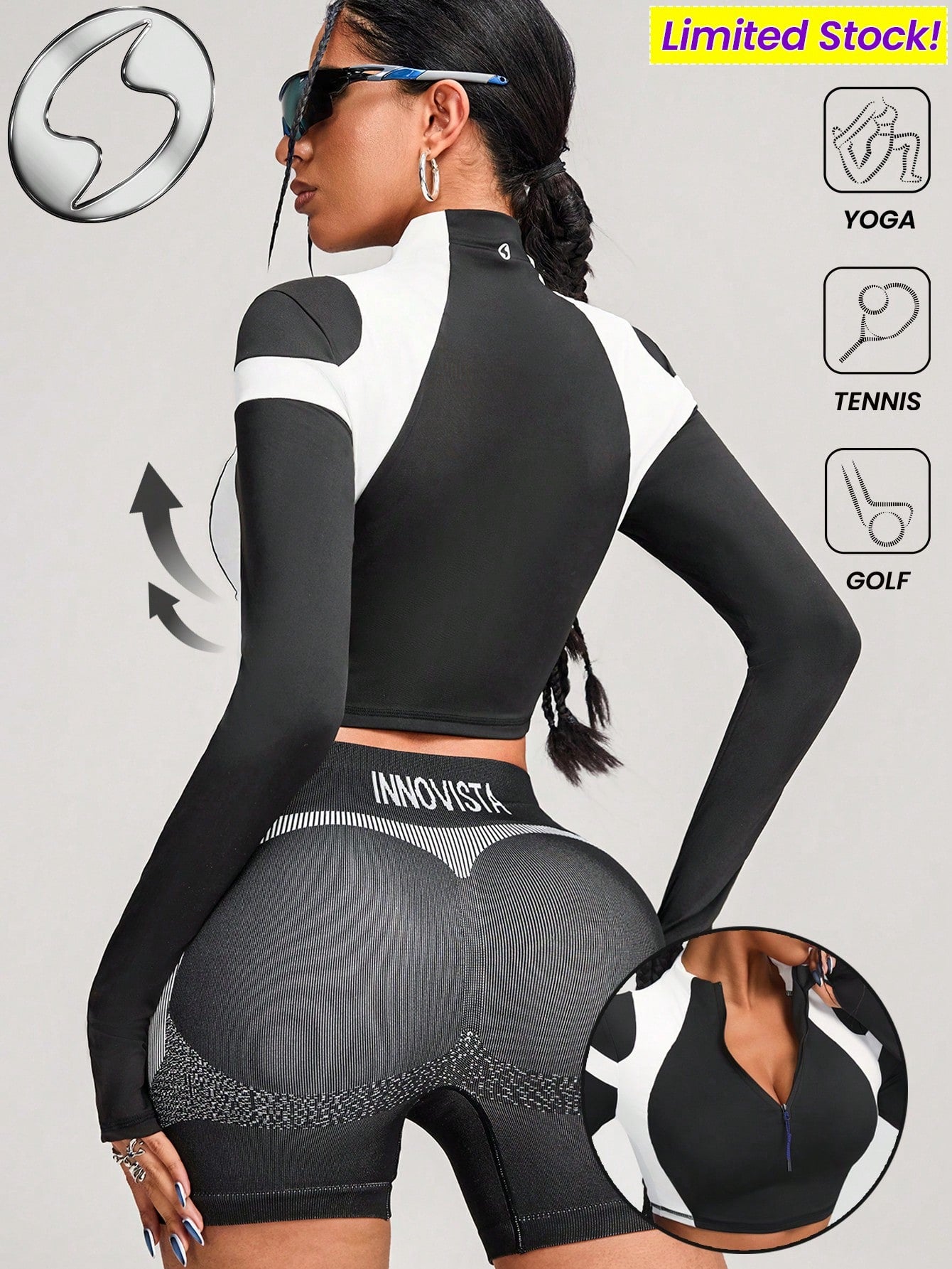 Color Block Zip-Up Cropped- Long Sleeve Sports Sweatshirt
