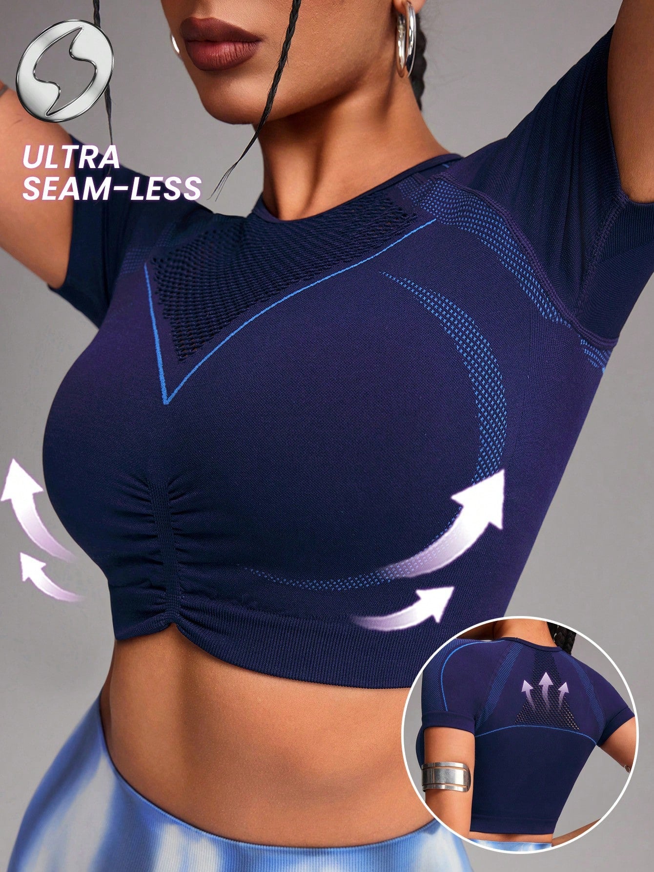Activewear Seamless Performance Cropped-Short Sleeve Sports Tshirt