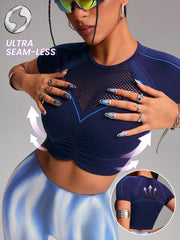 Activewear Seamless Performance Cropped-Short Sleeve Sports Tshirt