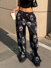 Human Face Print Wide Leg Pants