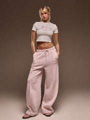 Waist Seam Detail Wide Leg Sweatpants