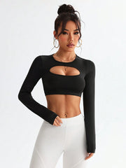 Open Back Criss-Cross Back Sports Long Sleeve T-Shirt