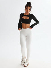 Open Back Criss-Cross Back Sports Long Sleeve T-Shirt