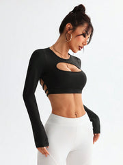 Open Back Criss-Cross Back Sports Long Sleeve T-Shirt