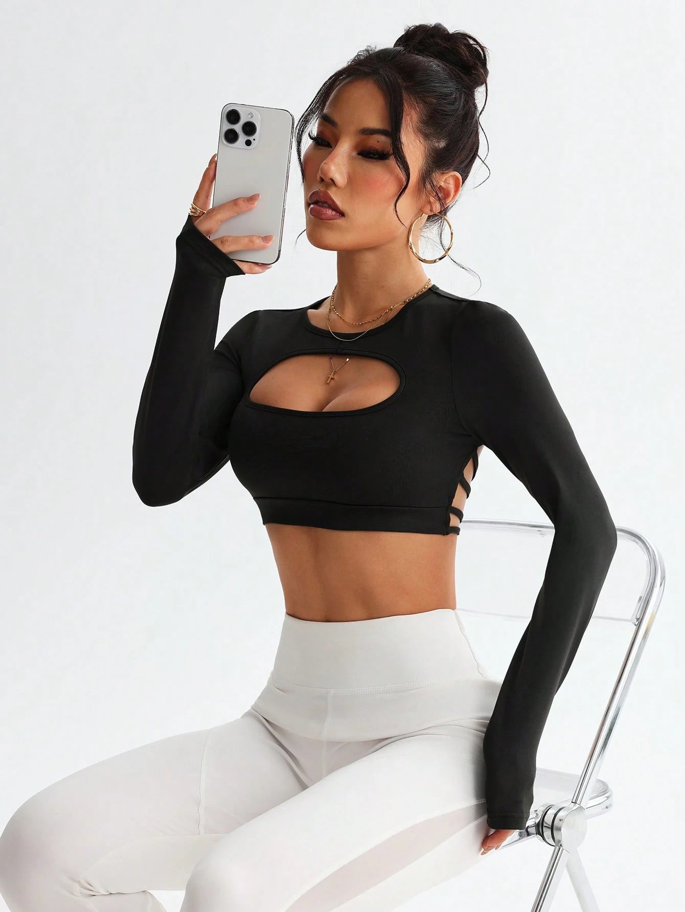 Open Back Criss-Cross Back Sports Long Sleeve T-Shirt