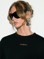 Oversized Logo Printed Metallic Detail Top