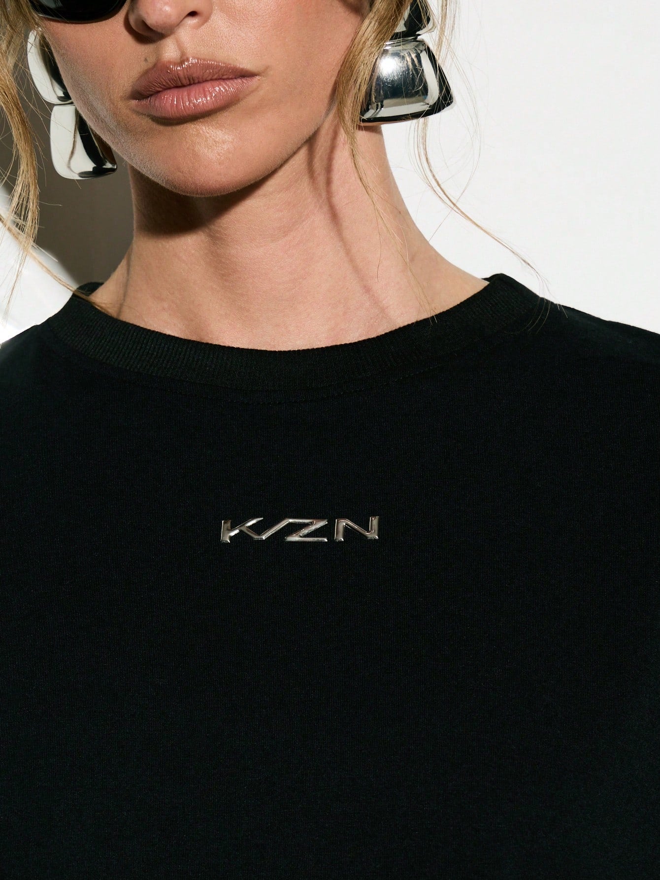 Oversized Logo Printed Metallic Detail Top