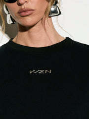Oversized Logo Printed Metallic Detail Top