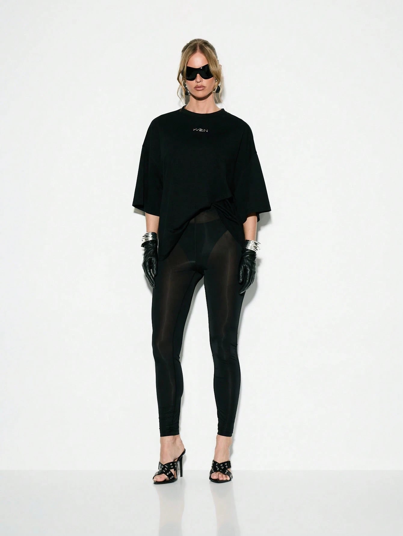 Oversized Logo Printed Metallic Detail Top