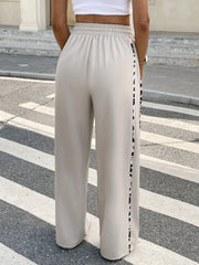 Drawstring Waist Pocket Wide Leg Leopard Print Pants