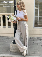 Drawstring Waist Pocket Wide Leg Leopard Print Pants