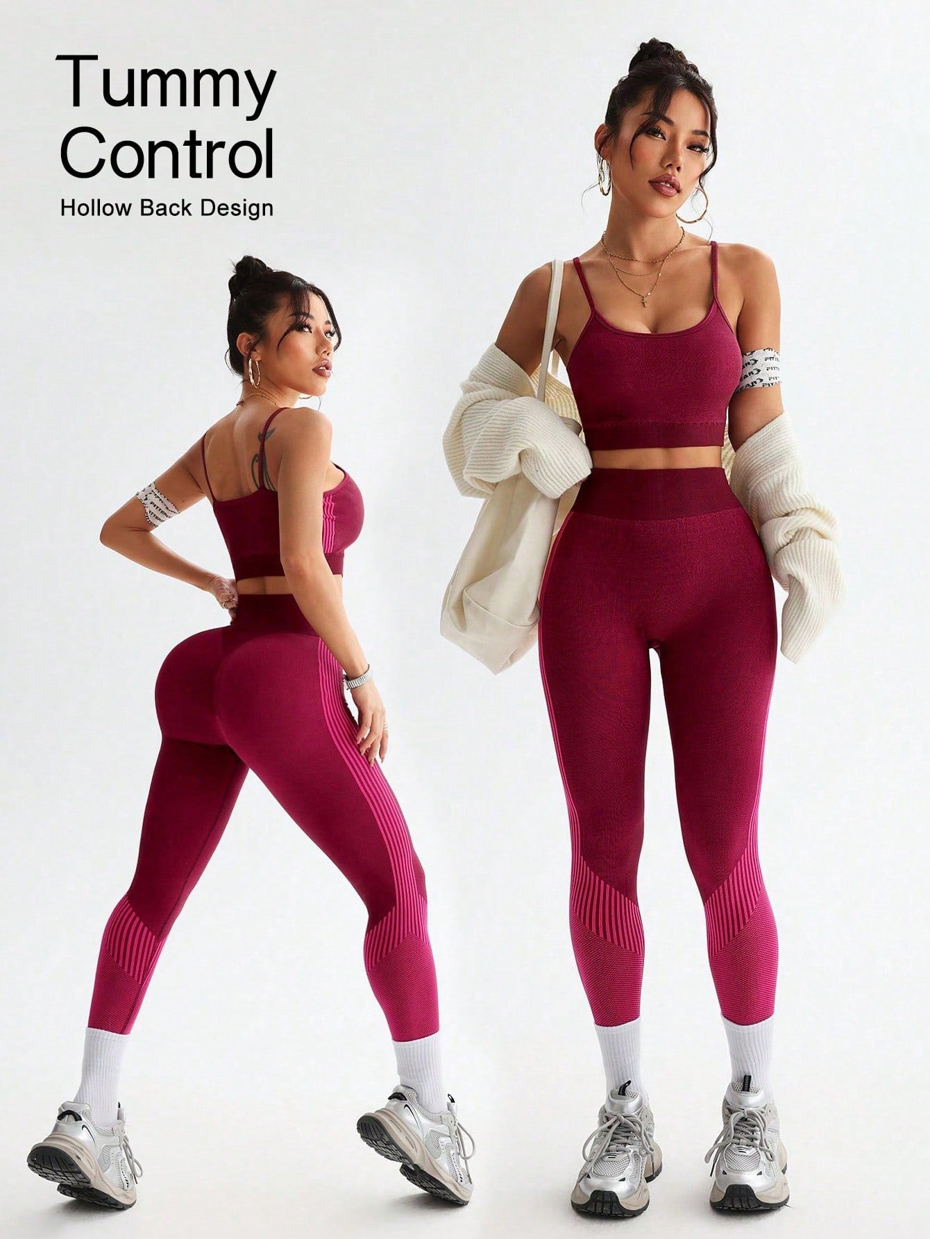 Solid Color Cropped Camisole & Leggings Sports Workout Set