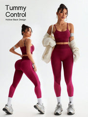 Solid Color Cropped Camisole & Leggings Sports Workout Set