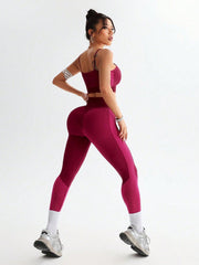 Solid Color Cropped Camisole & Leggings Sports Workout Set