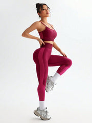 Solid Color Cropped Camisole & Leggings Sports Workout Set