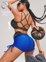 Faux Leather & Metallic Shine Foil Print Sports Bra 