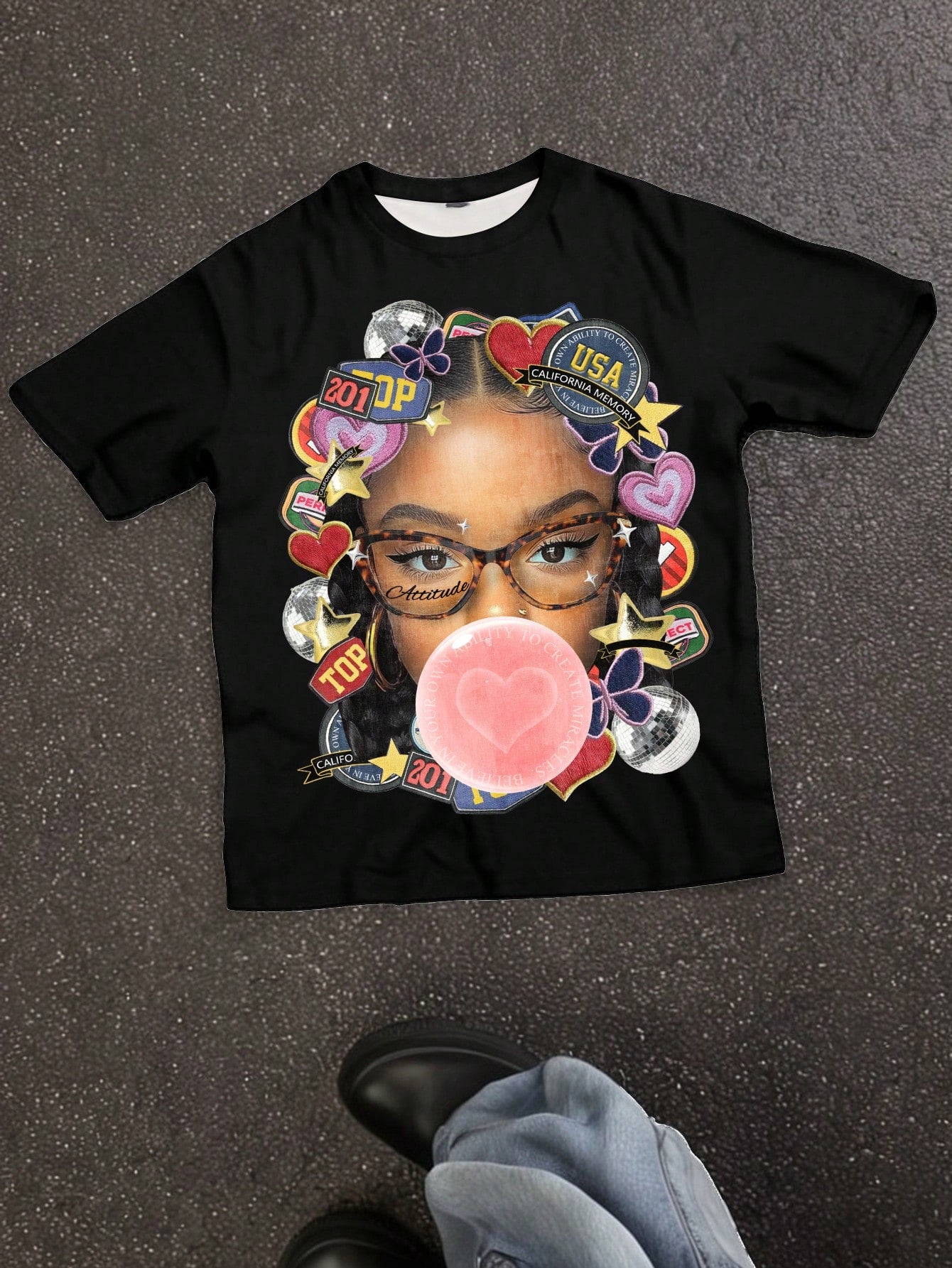 Bubble Eye Graphic Round Neck Short Sleeve Loose T-Shirt