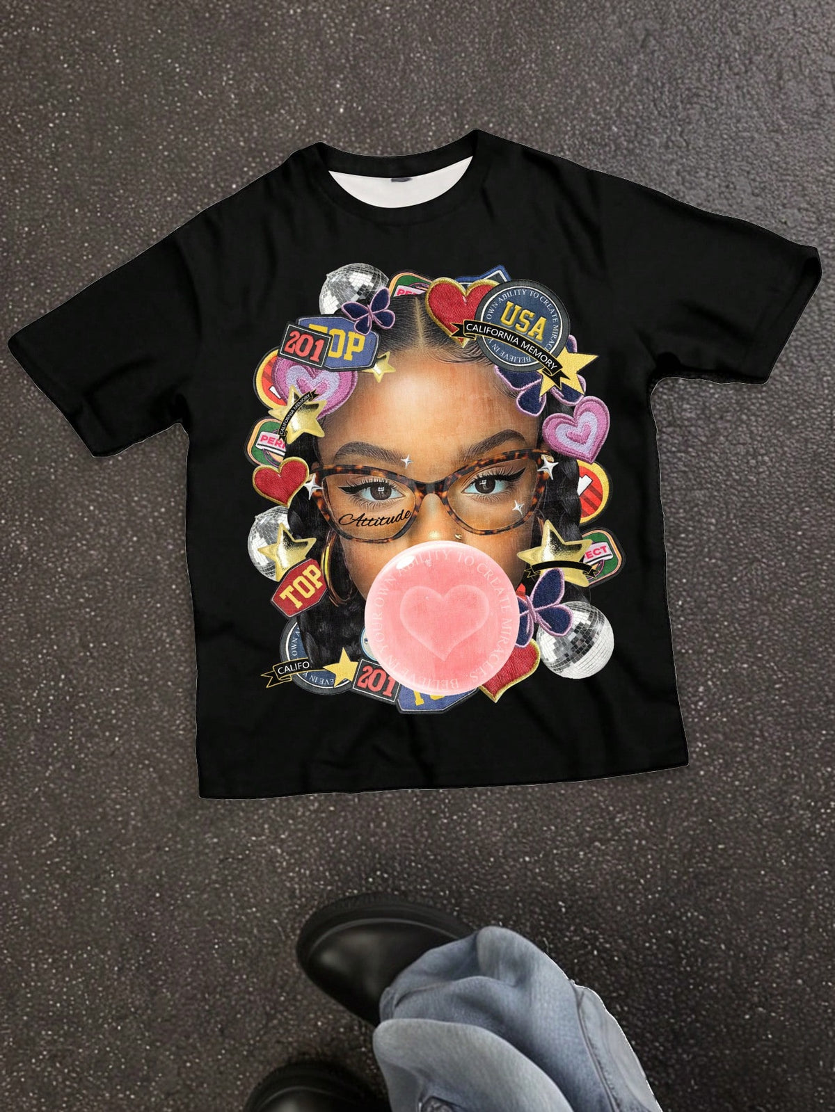 Bubble Eye Graphic Round Neck Short Sleeve Loose T-Shirt