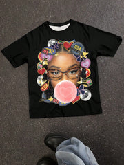 Bubble Eye Graphic Round Neck Short Sleeve Loose T-Shirt