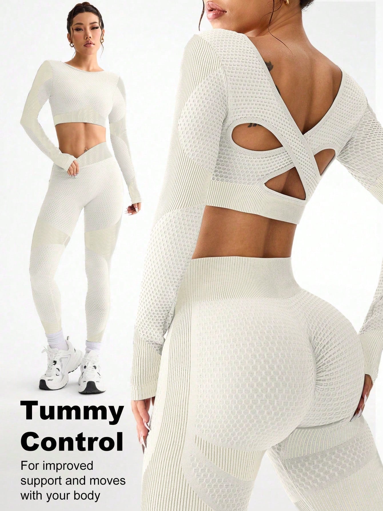 Contrast Color Splice Cropped Top And Leggings Sports Set