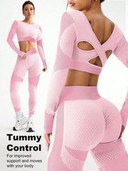 Contrast Color Splice Cropped Top And Leggings Sports Set