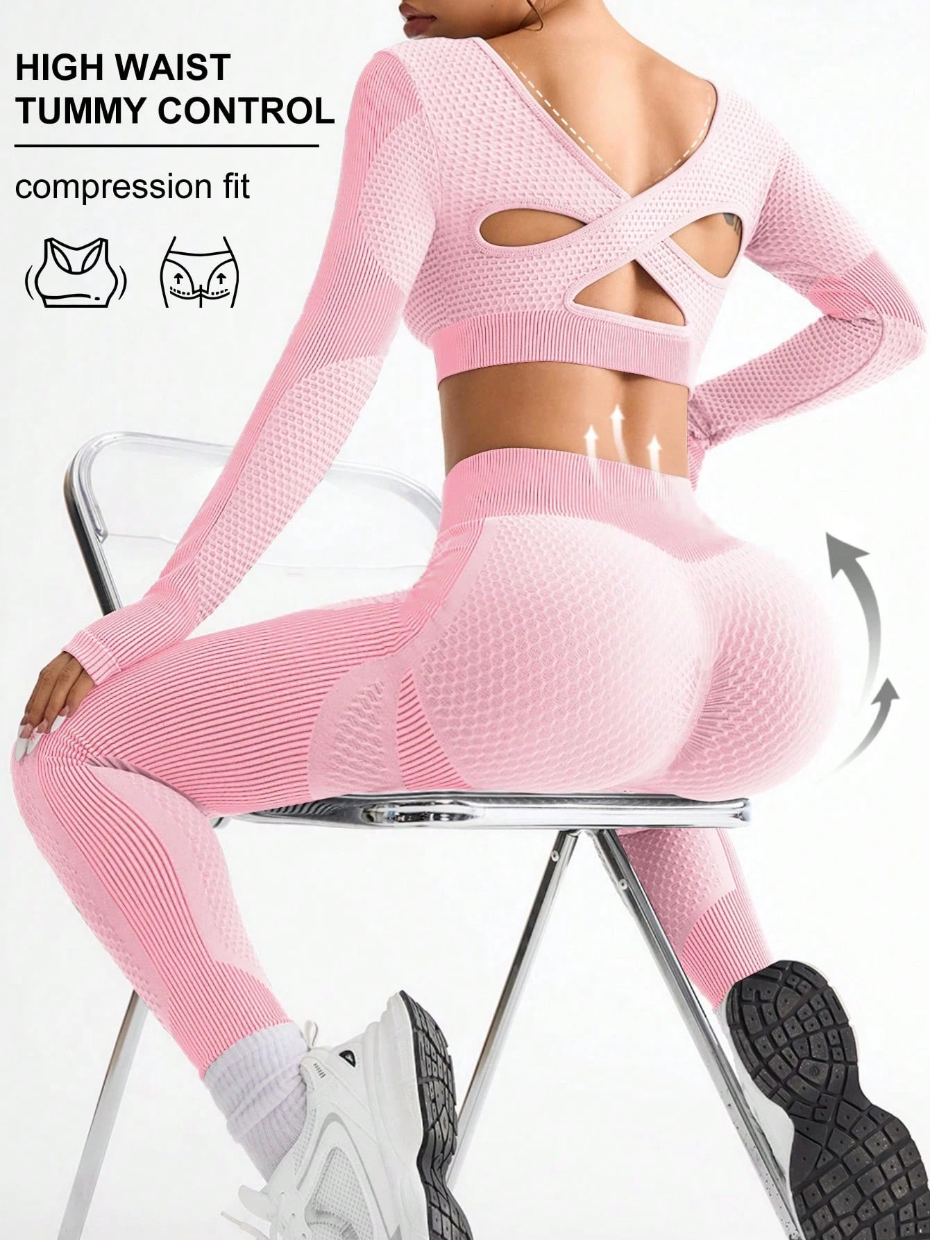 Contrast Color Splice Cropped Top And Leggings Sports Set