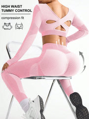 Contrast Color Splice Cropped Top And Leggings Sports Set