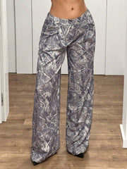 Low-Waist All-Over Tree Branch Print Wide Leg Pants