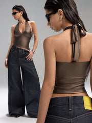 Coated Backless Halter Top