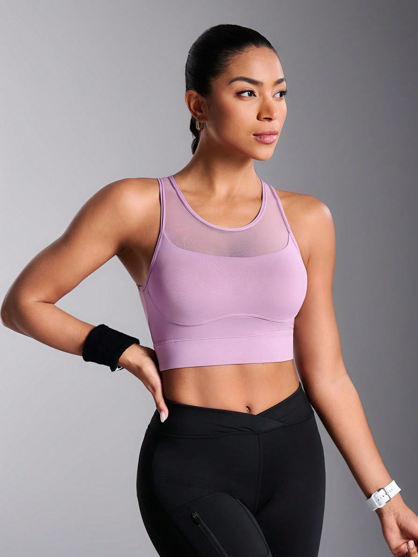 Breathable Mesh Solid Color Sports Bra