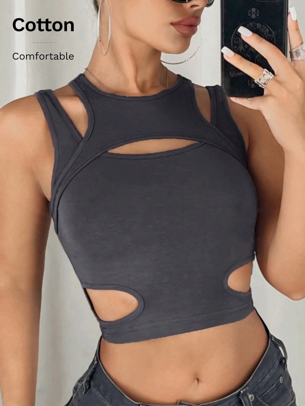Solid Cut Out Crop Tank Top