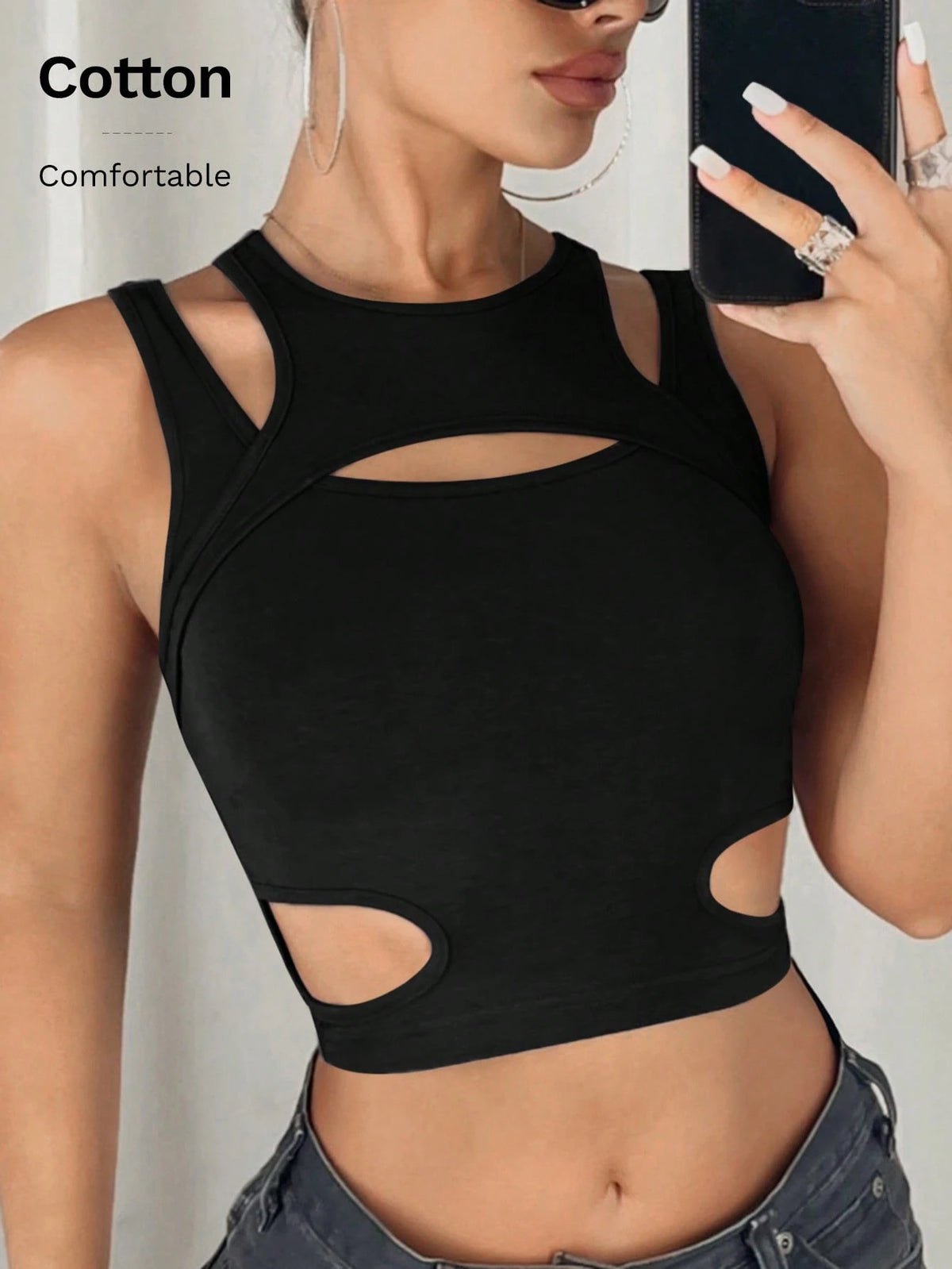 Solid Cut Out Crop Tank Top