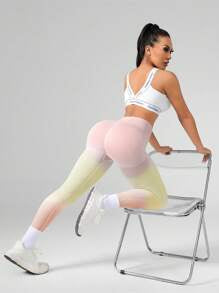 High Waist Gradient Color Elastic Fitness Leggings