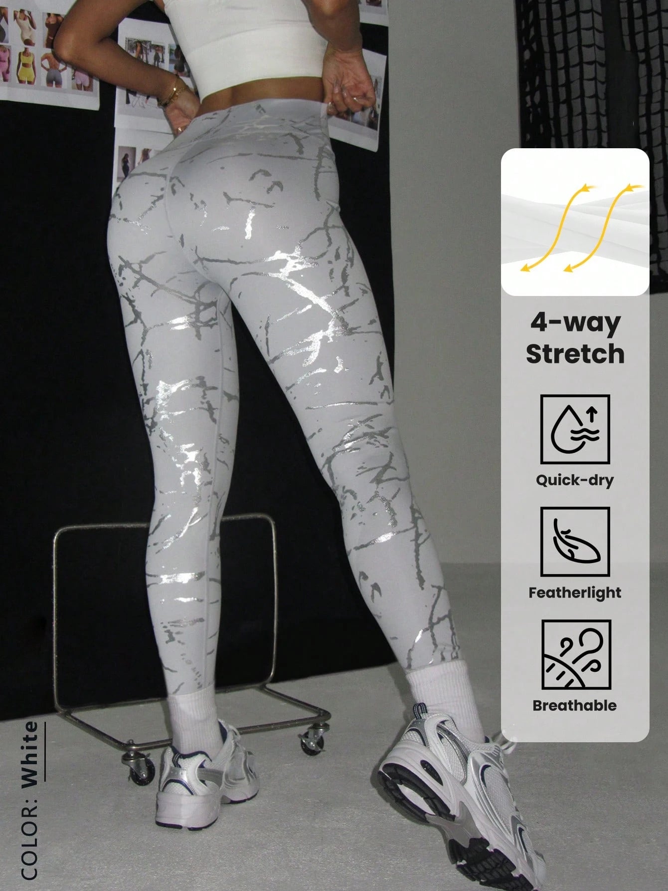 Active Foil Metallic Finish High Waisted Leggings