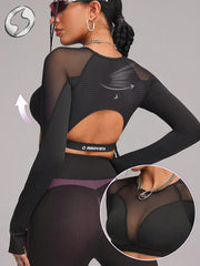 High Elastic Hollow Out Backless Breathable Mesh Cut Out Padded Gym Top