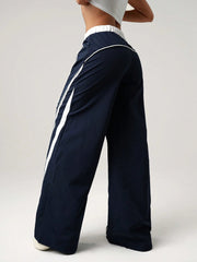 Low Waist Contrasting Striped Wide Leg Pants