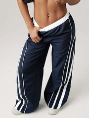 Low Waist Contrasting Striped Wide Leg Pants