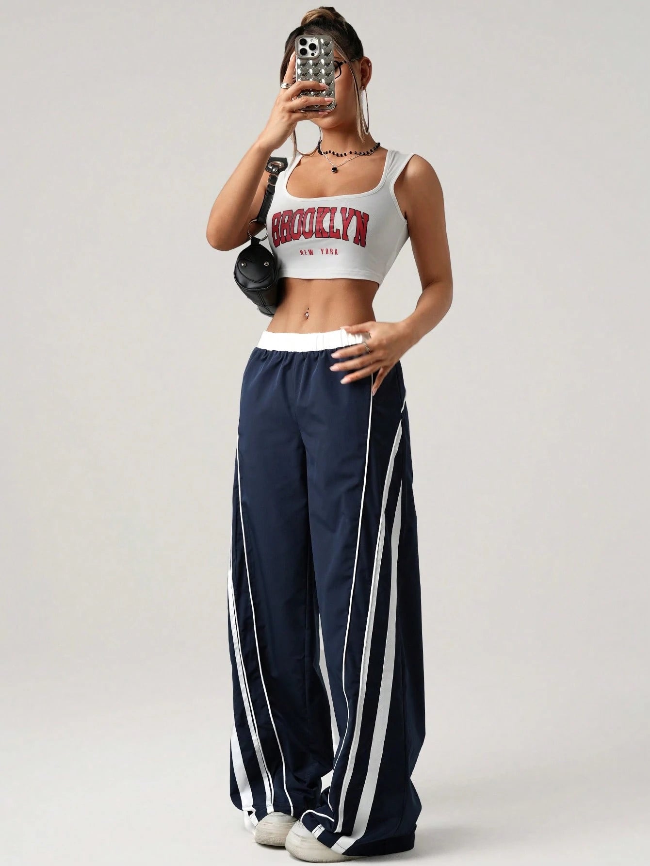 Low Waist Contrasting Striped Wide Leg Pants