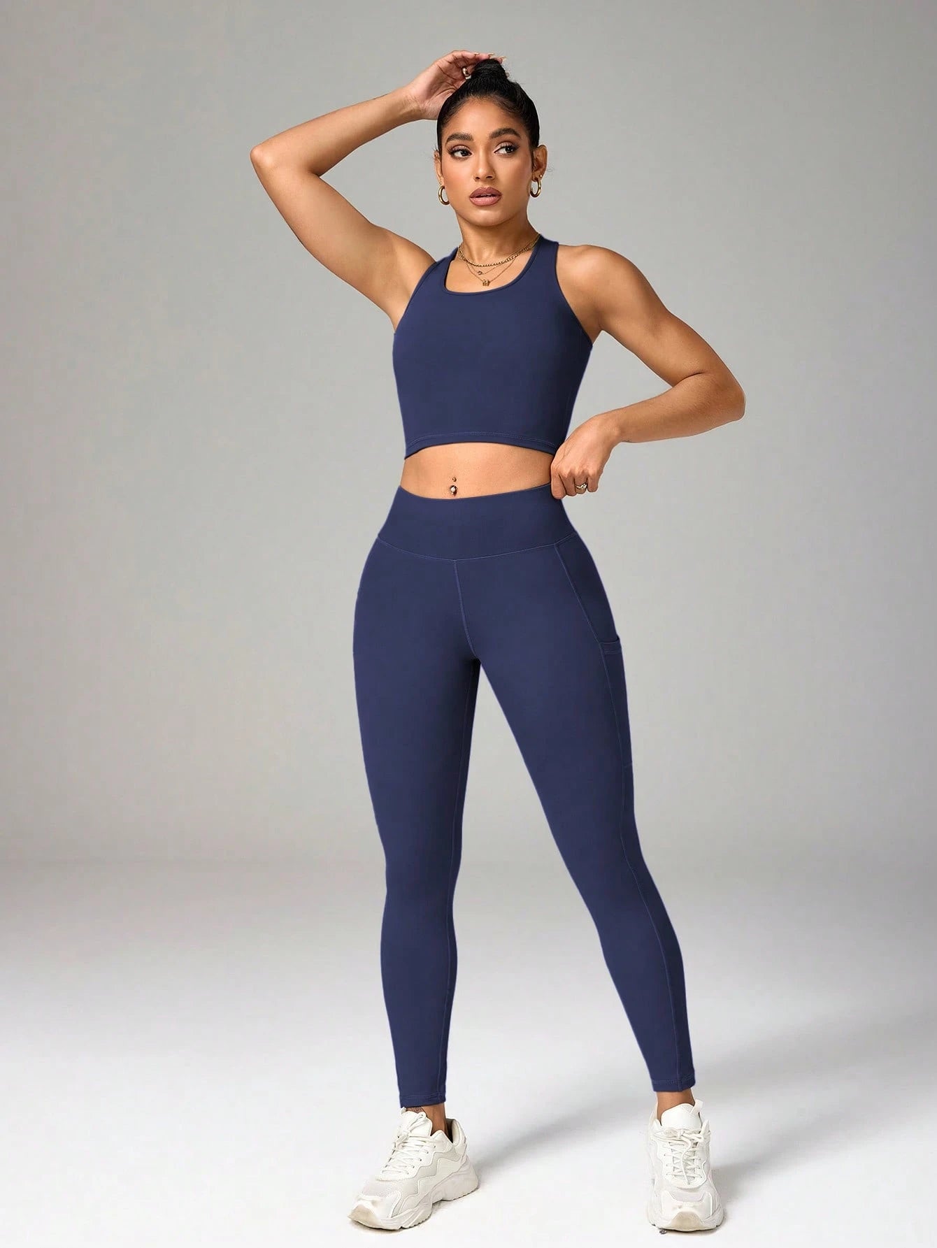 Solid Color Camisole And Leggings Seamless Activewear Set