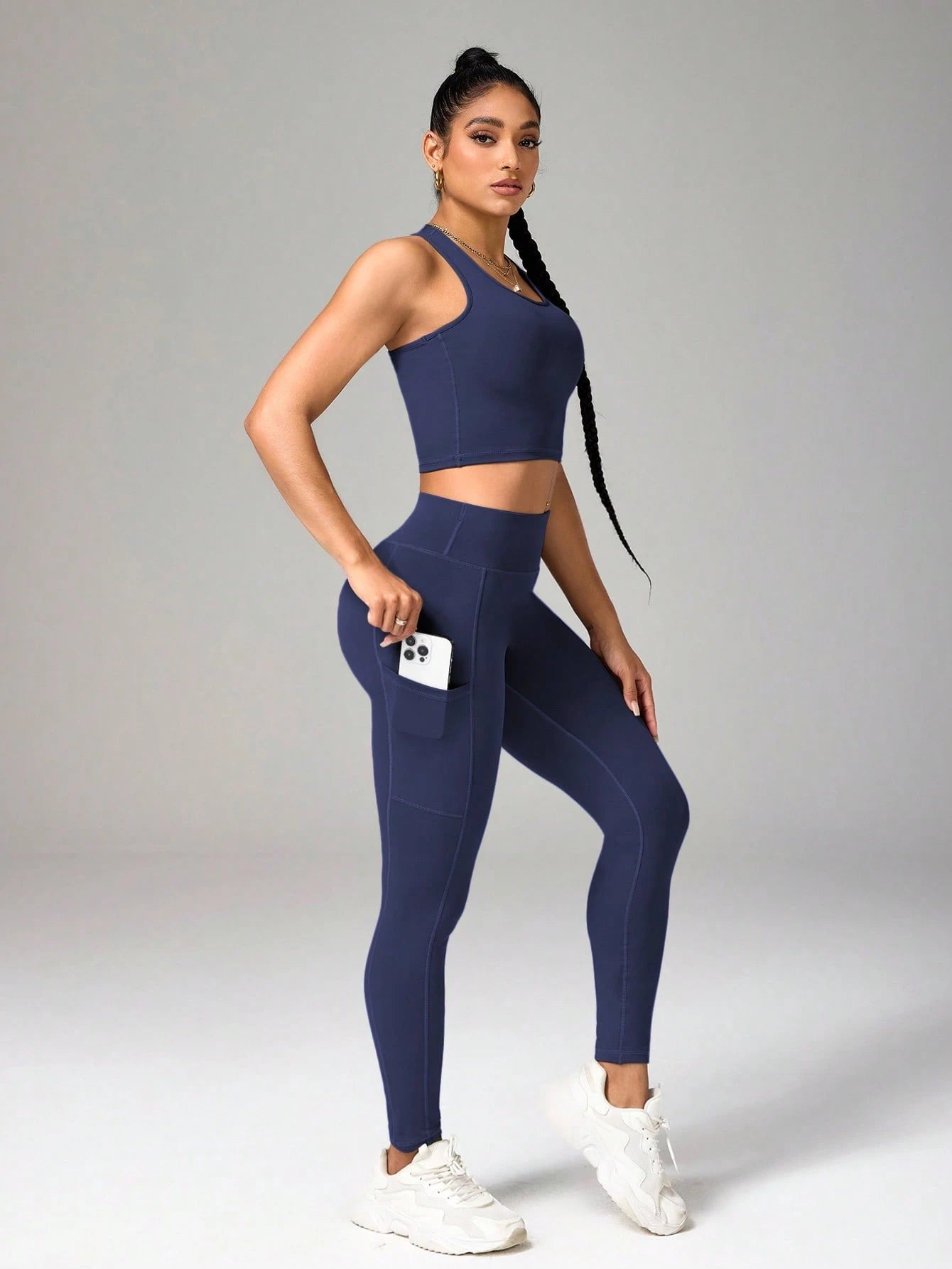Solid Color Camisole And Leggings Seamless Activewear Set