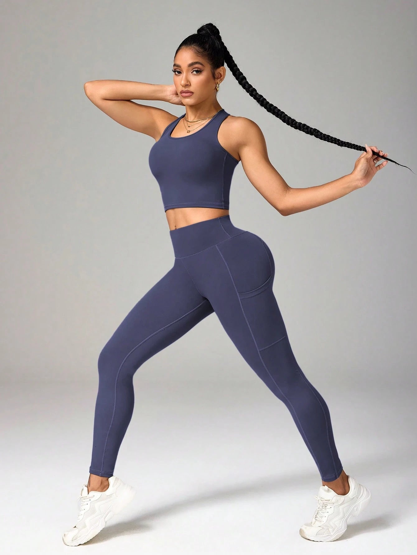 Solid Color Camisole And Leggings Seamless Activewear Set