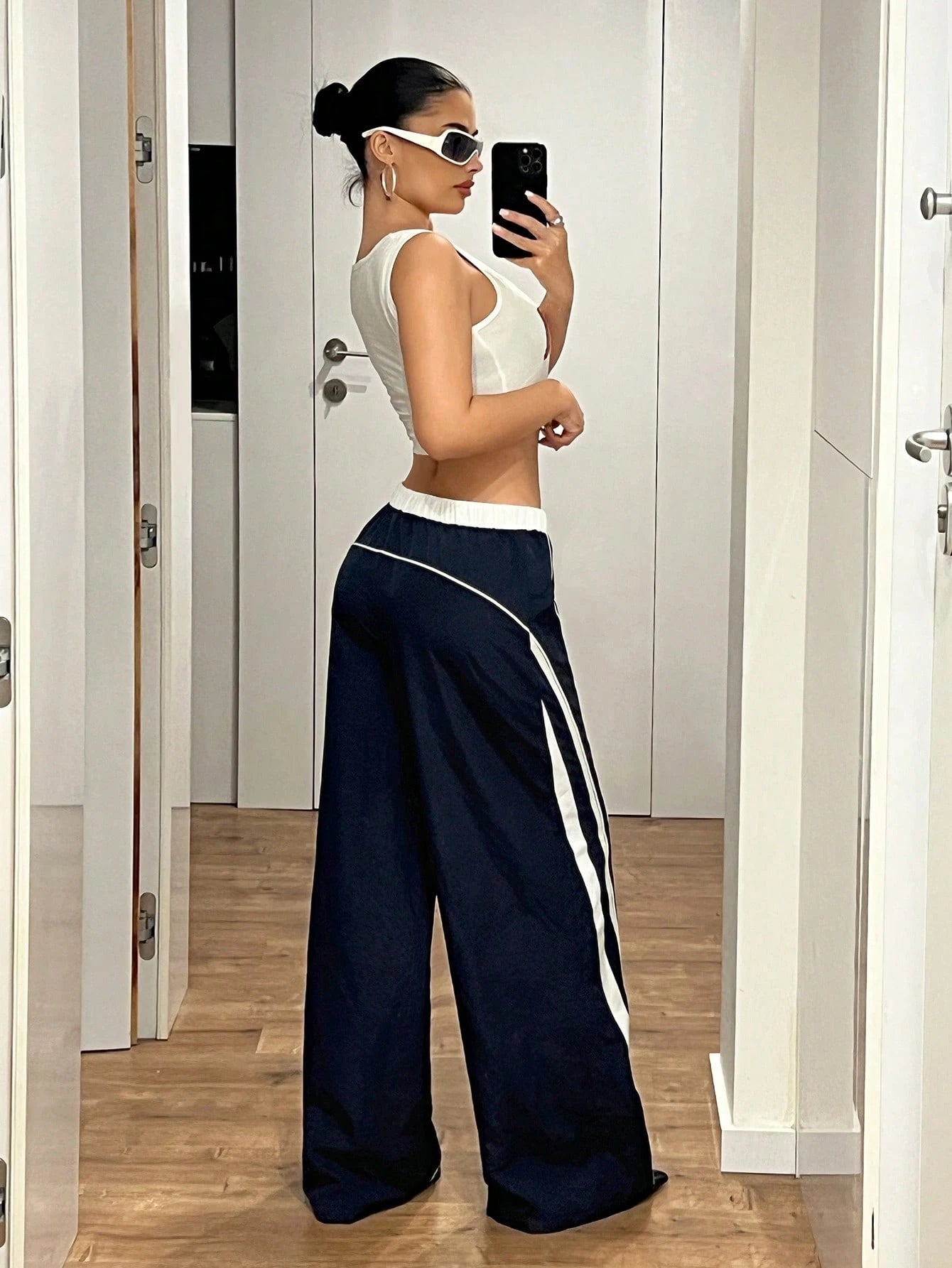 Low Waist Contrasting Striped Wide Leg Pants