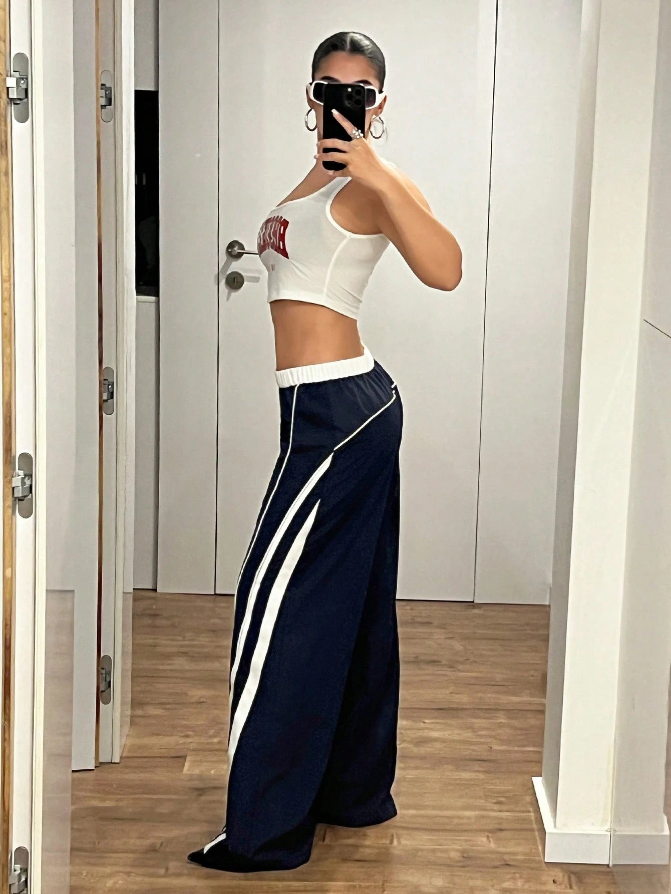 Low Waist Contrasting Striped Wide Leg Pants