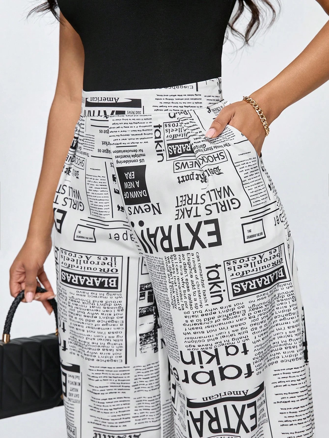 Slogan Print Pocket Wide Leg Loose Pants