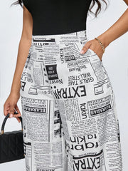 Slogan Print Pocket Wide Leg Loose Pants