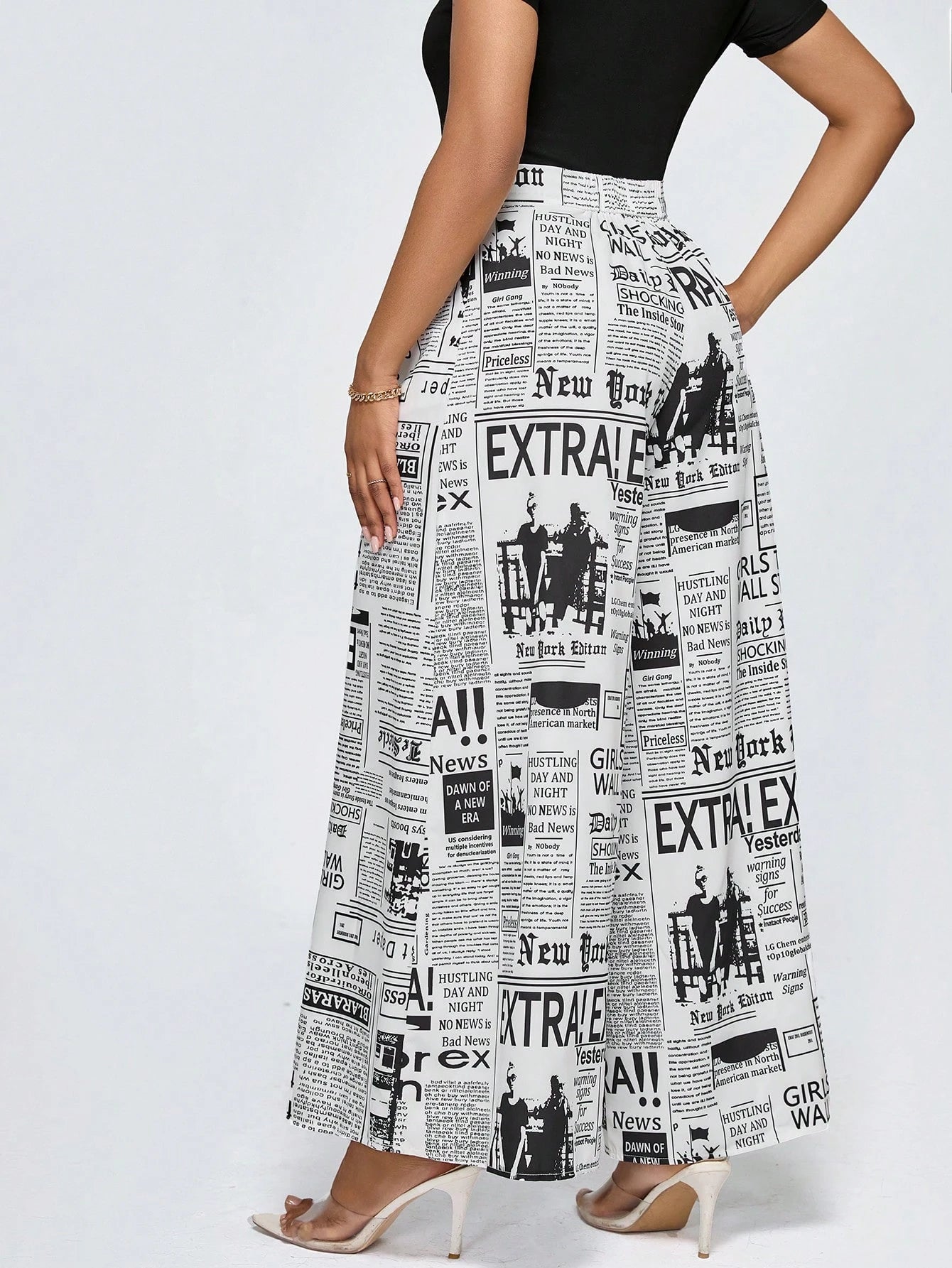 Slogan Print Pocket Wide Leg Loose Pants