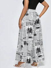 Slogan Print Pocket Wide Leg Loose Pants
