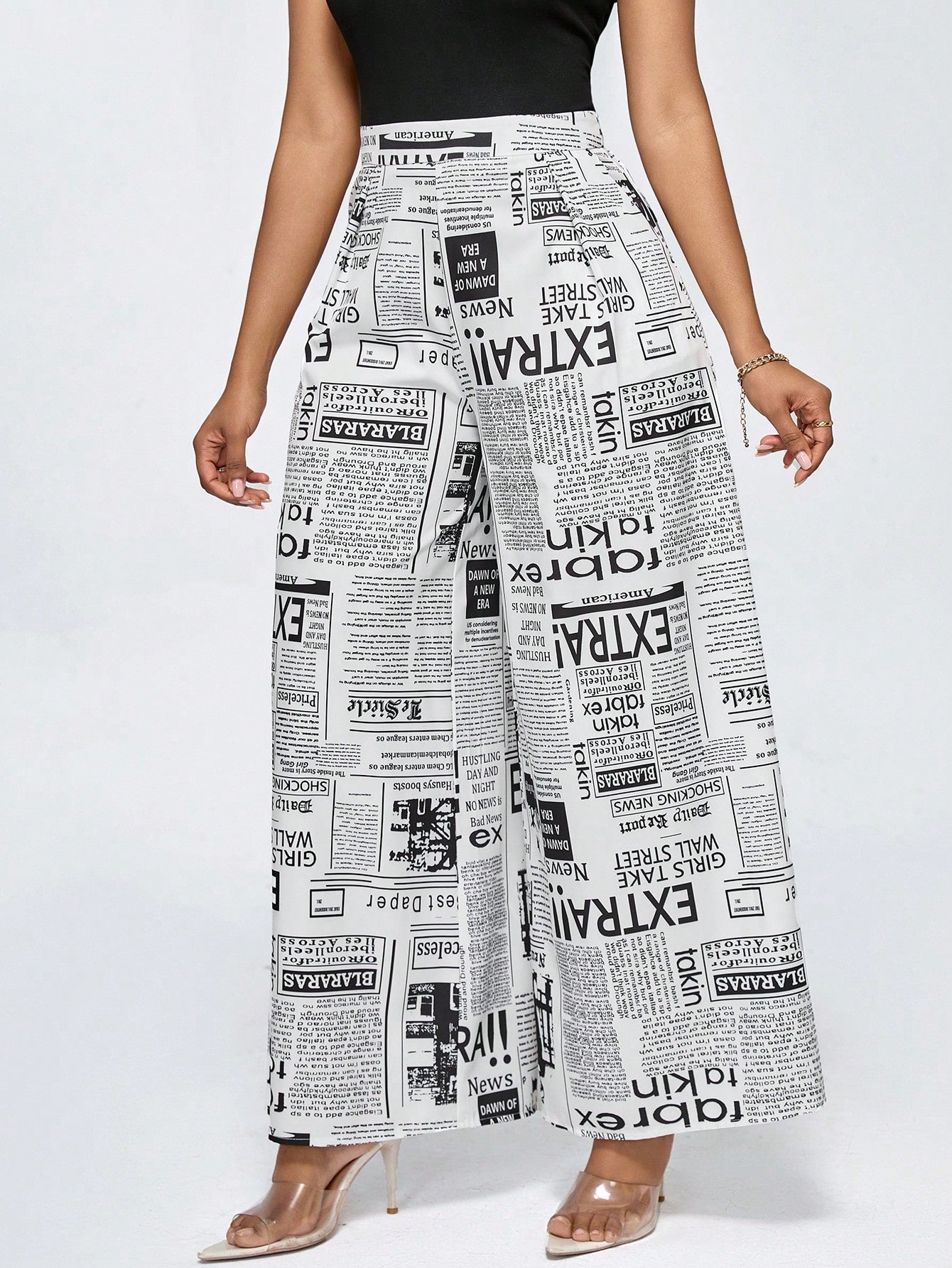 Slogan Print Pocket Wide Leg Loose Pants