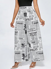 Slogan Print Pocket Wide Leg Loose Pants