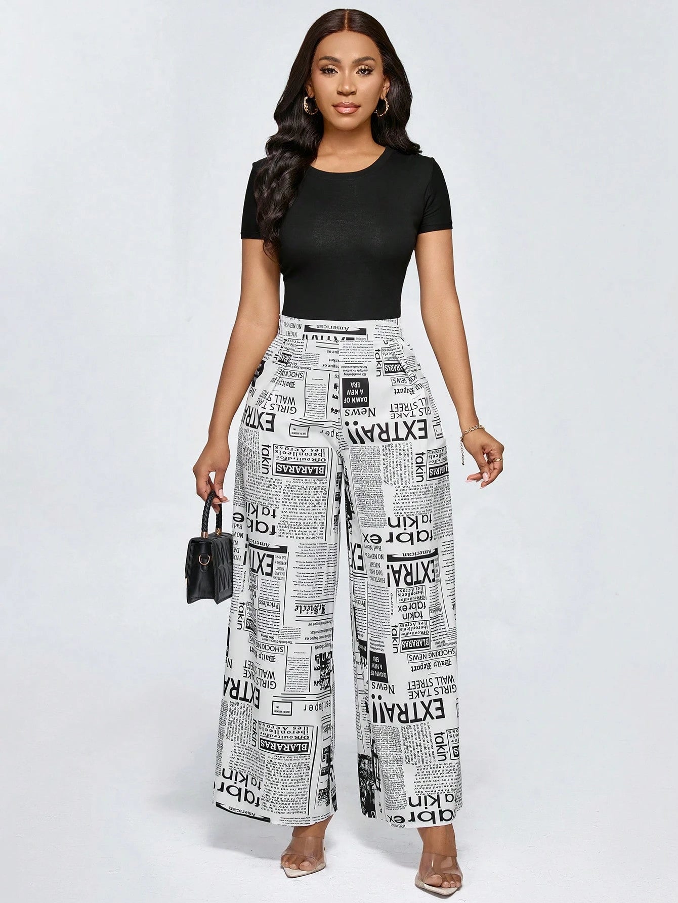 Slogan Print Pocket Wide Leg Loose Pants